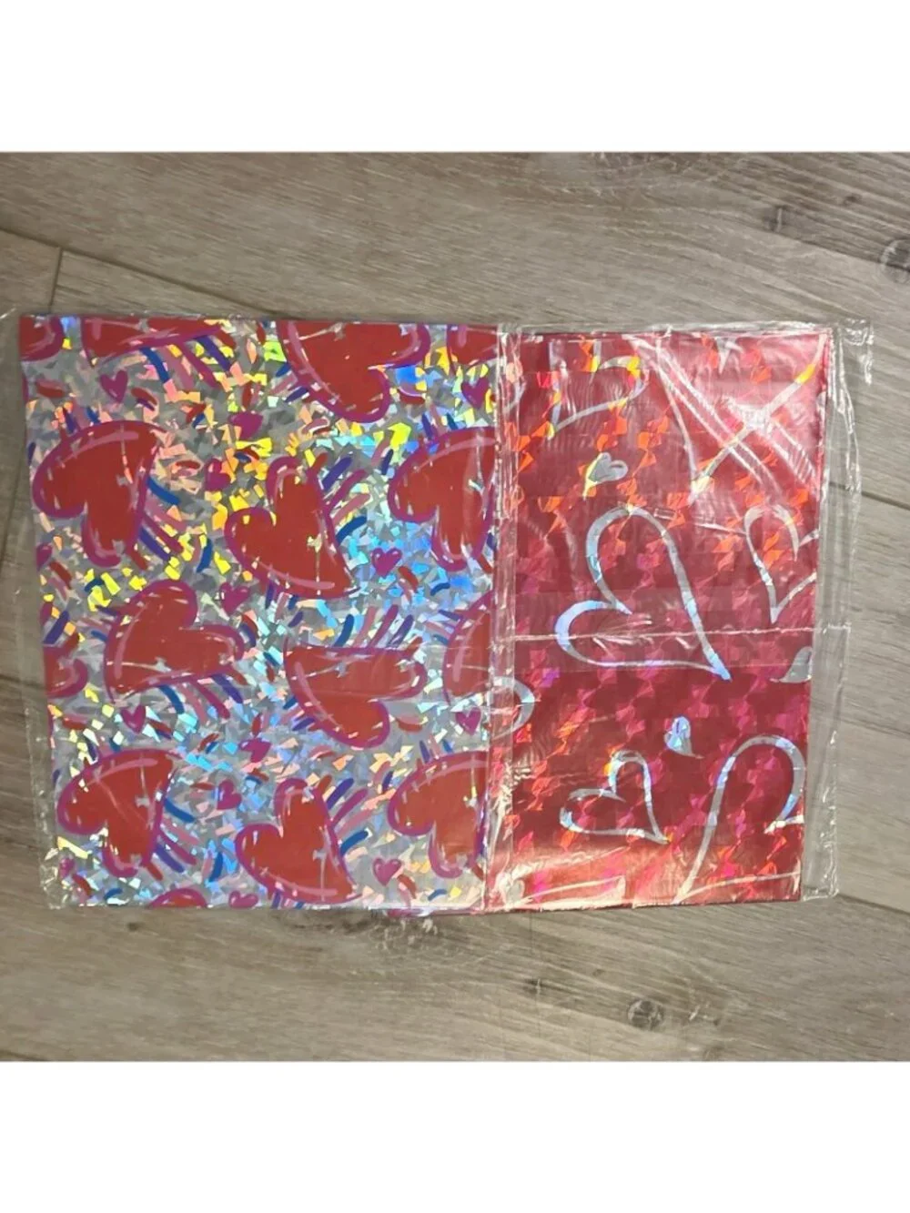 2 Vtg Foil Hearts Red Pink Silver Retro Love Gift Wrapping Paper Arts Crafts
